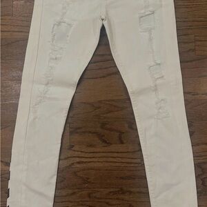 Off White Mens Jeans with Black Stripes